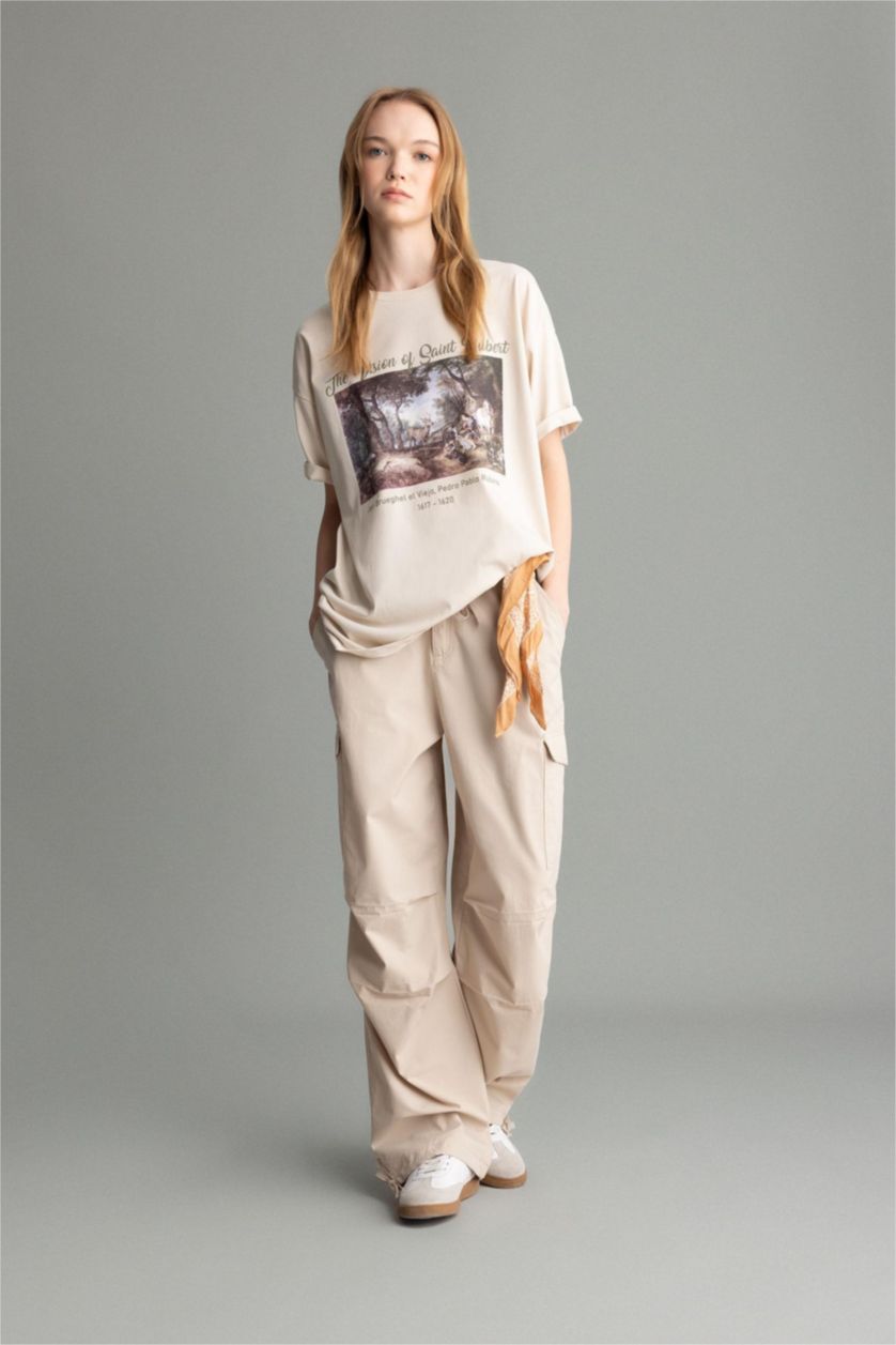WOMAN Sand Normal Waist Parachute Trousers