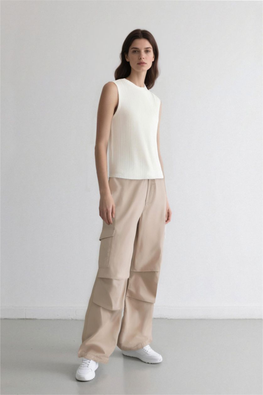WOMAN Sand Normal Waist Parachute Trousers