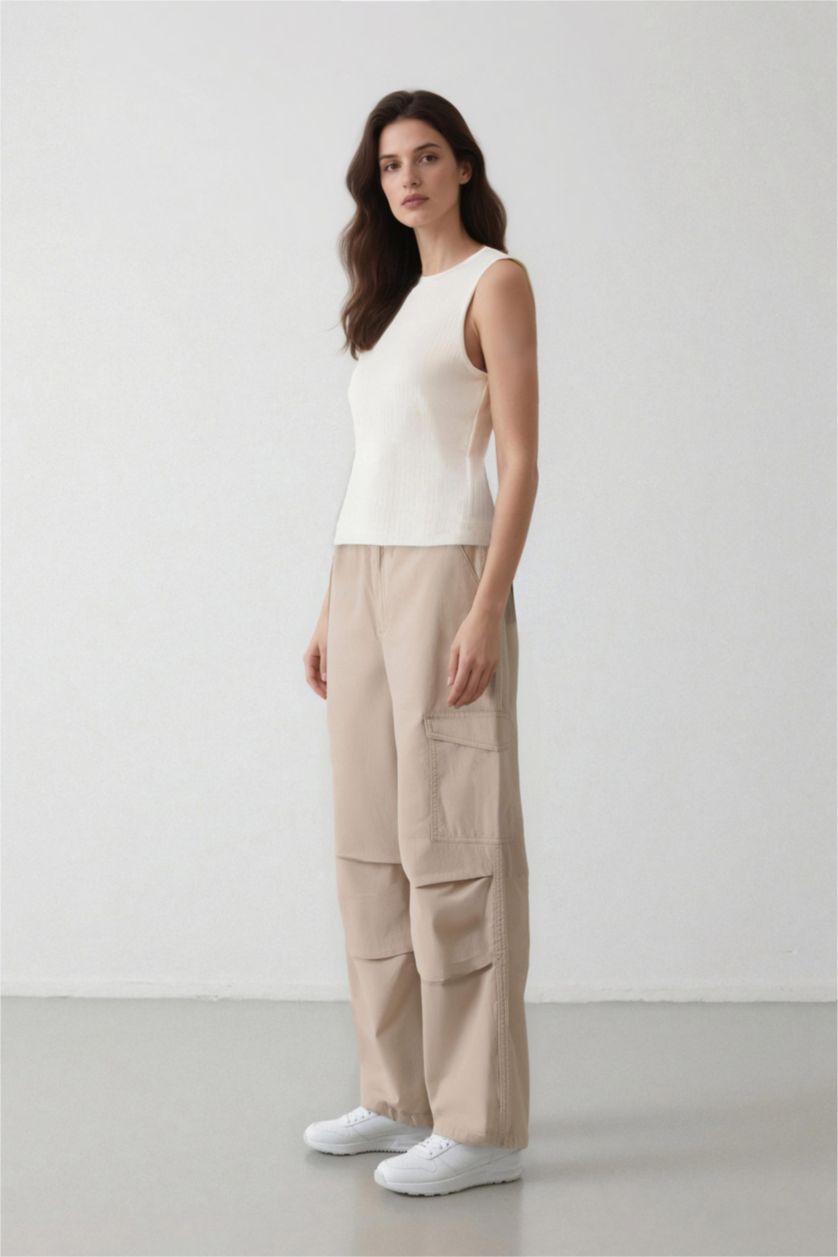 WOMAN Sand Normal Waist Parachute Trousers