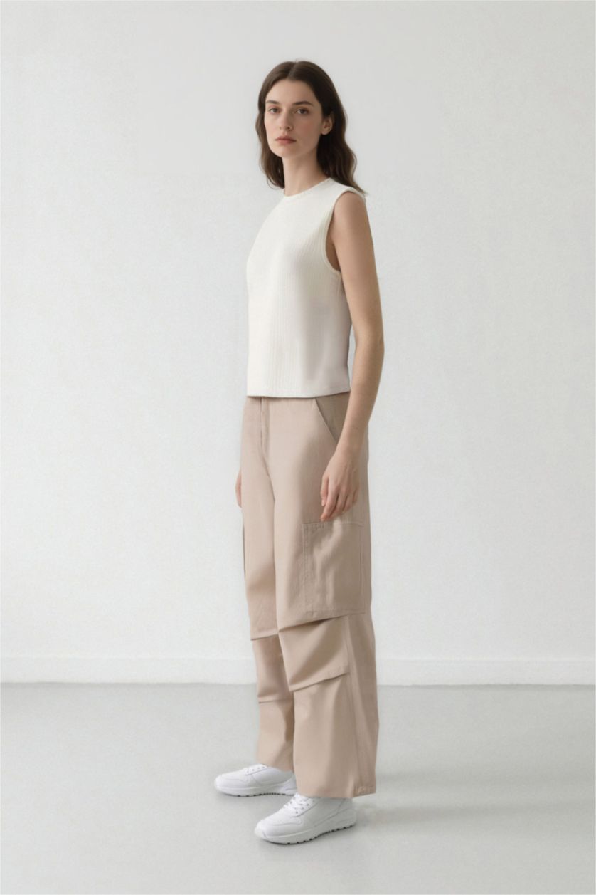 WOMAN Sand Normal Waist Parachute Trousers