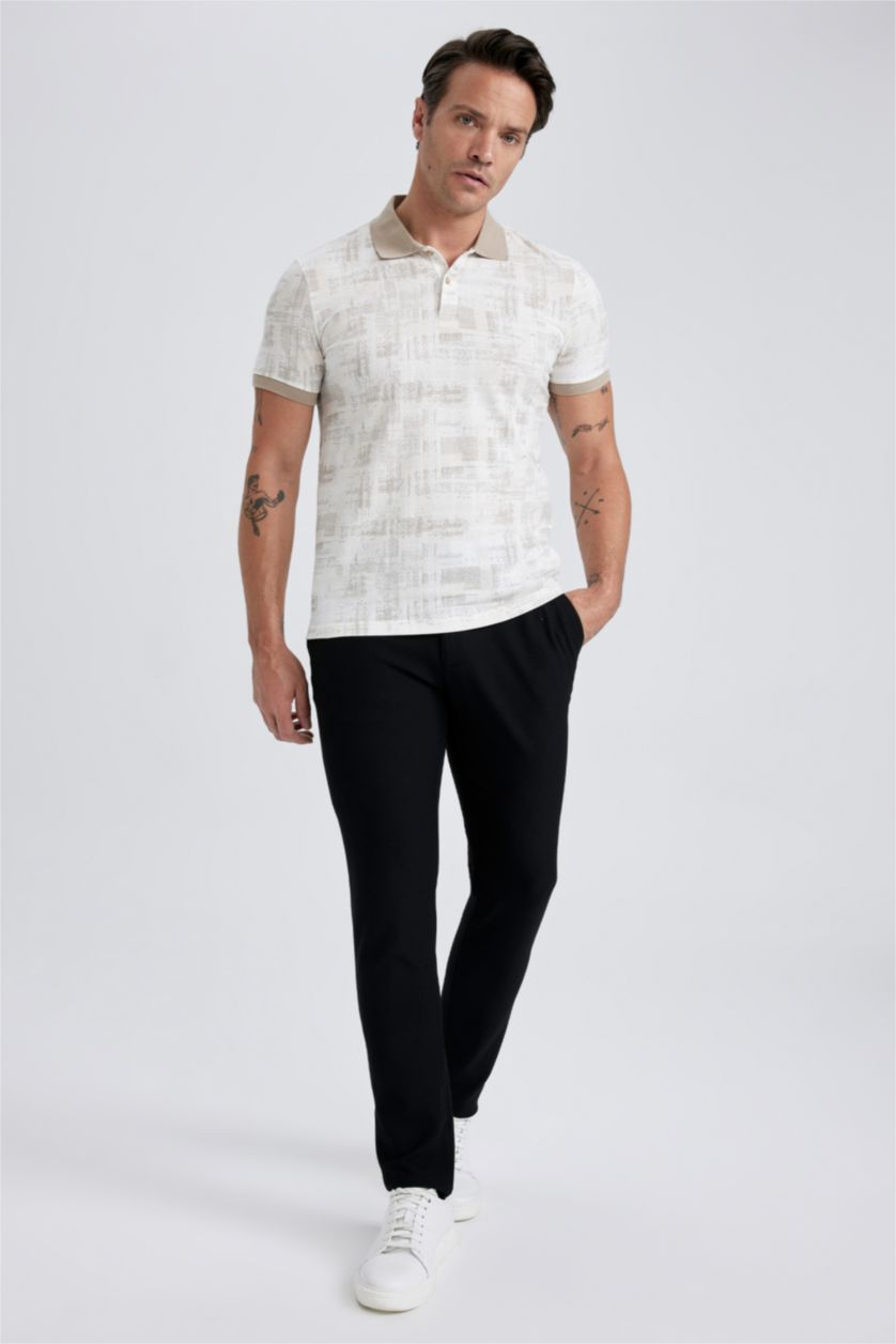 MAN White Slim Fit Polo Neck Patterned Short Sleeve T-Shirt