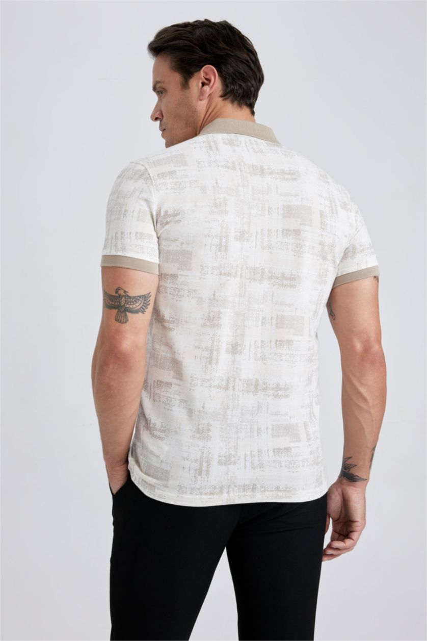 MAN White Slim Fit Polo Neck Patterned Short Sleeve T-Shirt