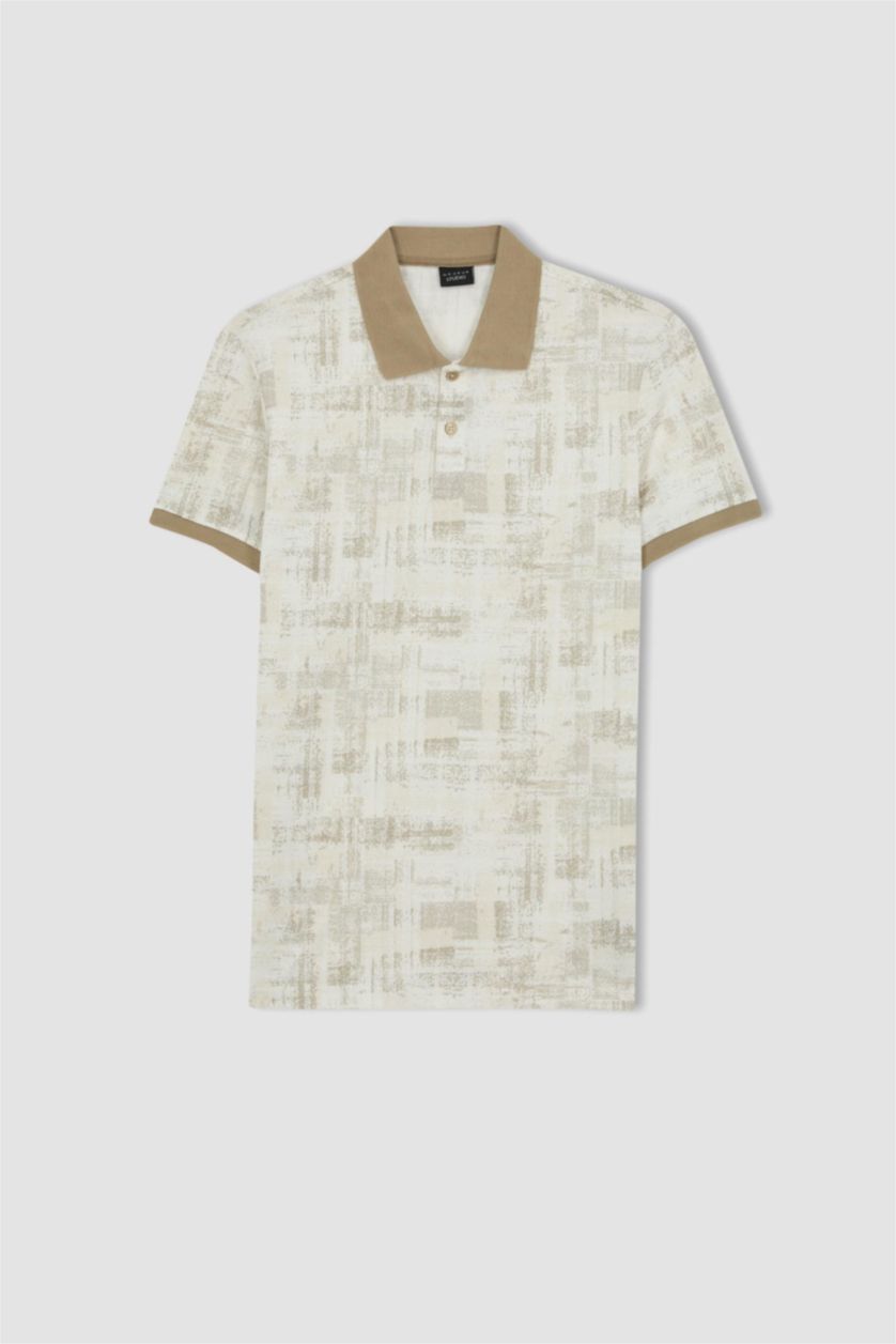 MAN White Slim Fit Polo Neck Patterned Short Sleeve T-Shirt