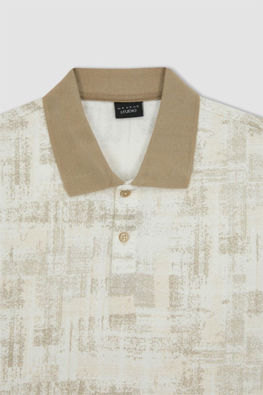 MAN White Slim Fit Polo Neck Patterned Short Sleeve T-Shirt