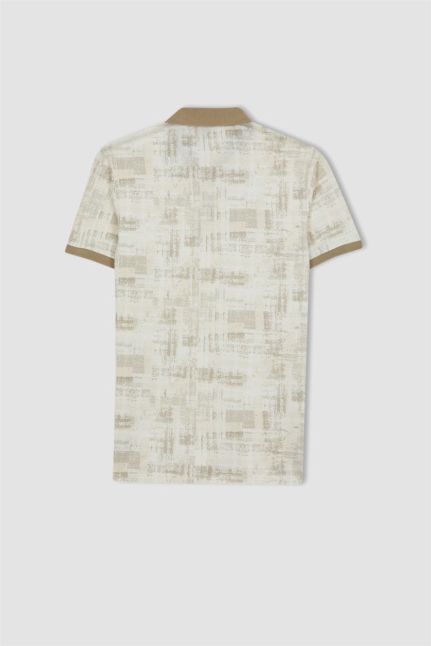 MAN White Slim Fit Polo Neck Patterned Short Sleeve T-Shirt