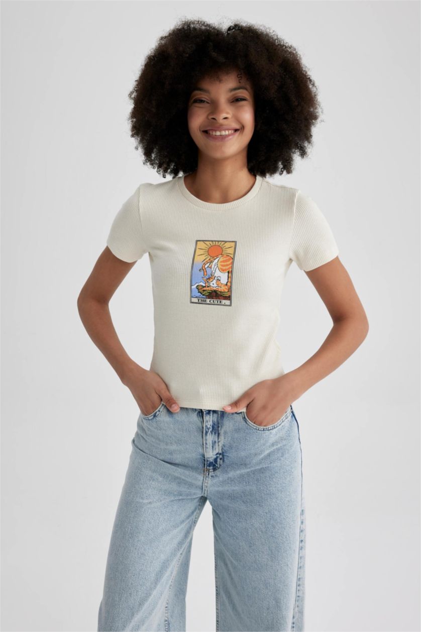 حريمي اللون الحجري تي شيرت نص كم سليم فيت برقبة مستديرة