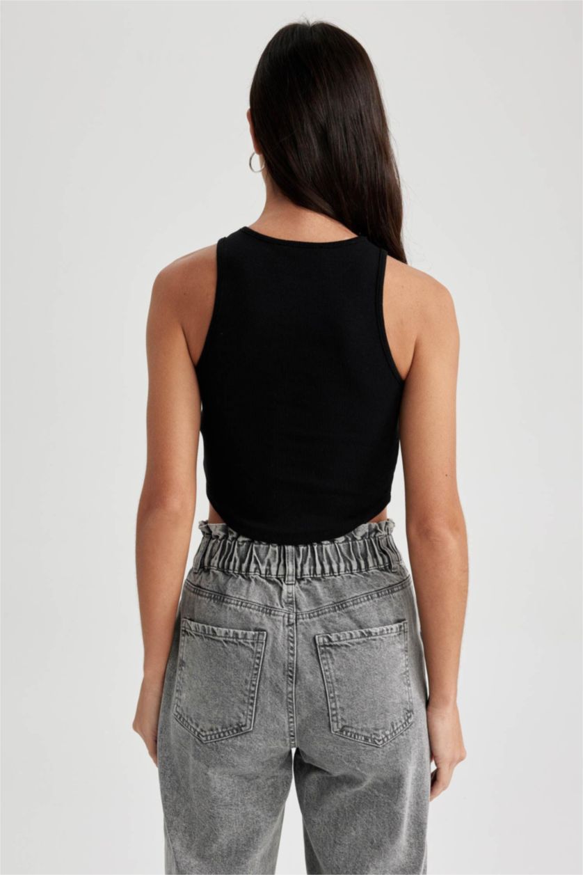 نساء أسود أندر شيرت مطبوع بياقة مستديرة