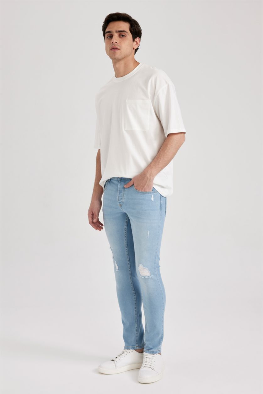 رجال أزرق فاتح Skinny Comfort Fit Trousers