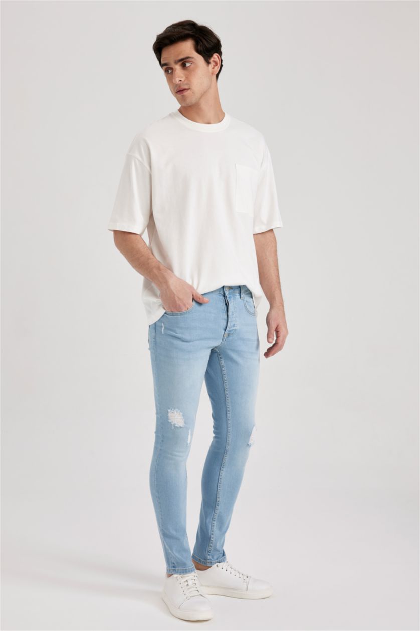 رجال أزرق فاتح Skinny Comfort Fit Trousers