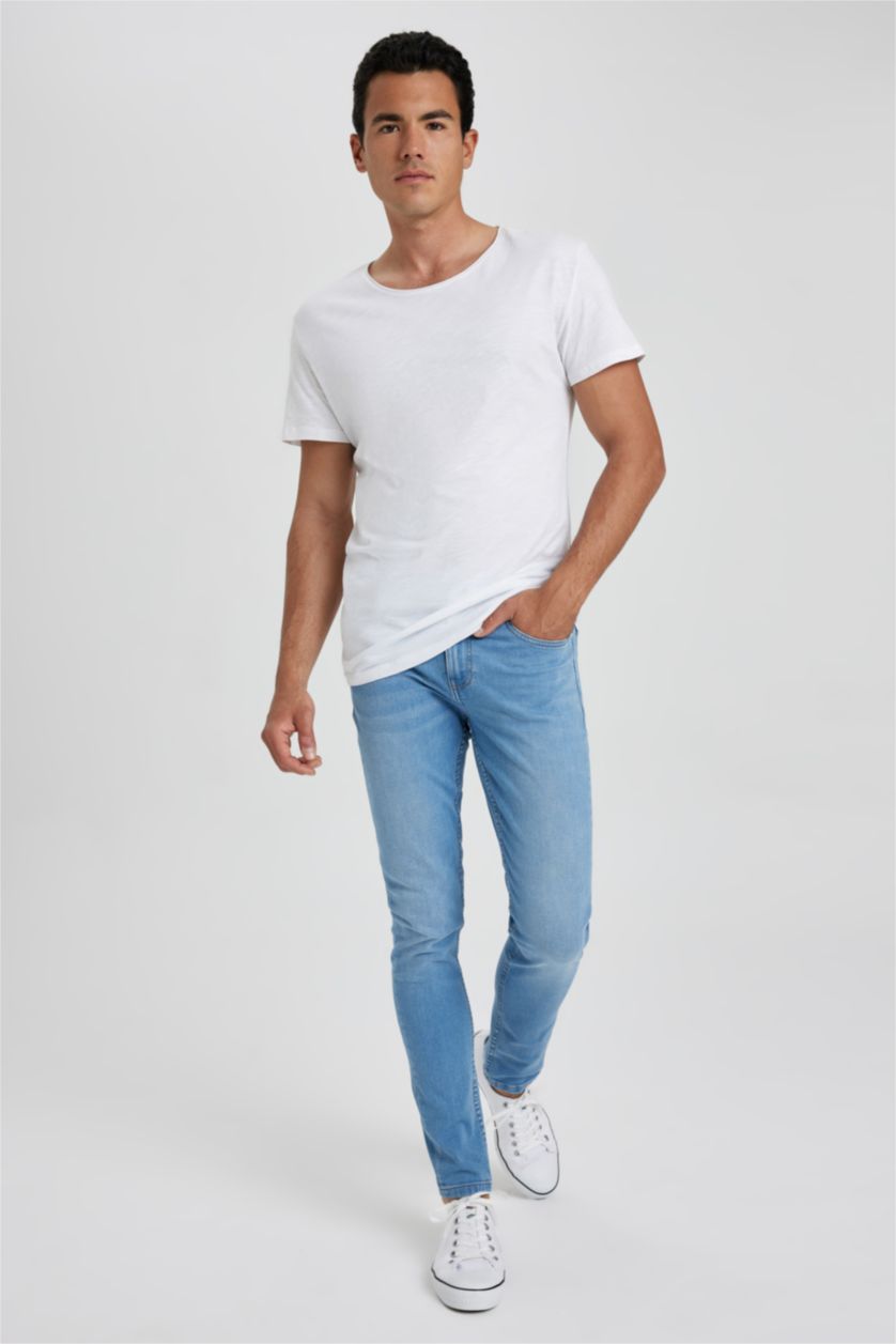 رجال أزرق فاتح بنطلون جينز سوبر سكيني فيت