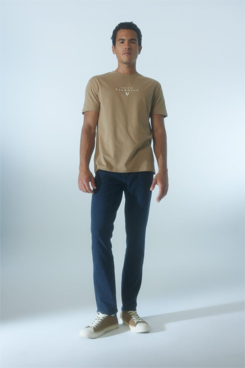 MAN Camel Vikings Valhalla Regular Fit Crew Neck Printed Cotton T-Shirt