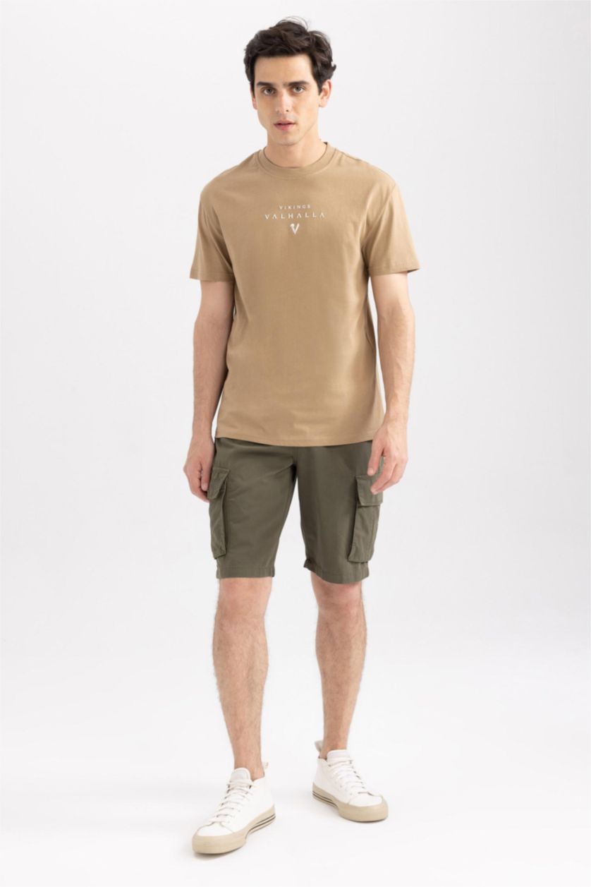 MAN Camel Vikings Valhalla Regular Fit Crew Neck Printed Cotton T-Shirt