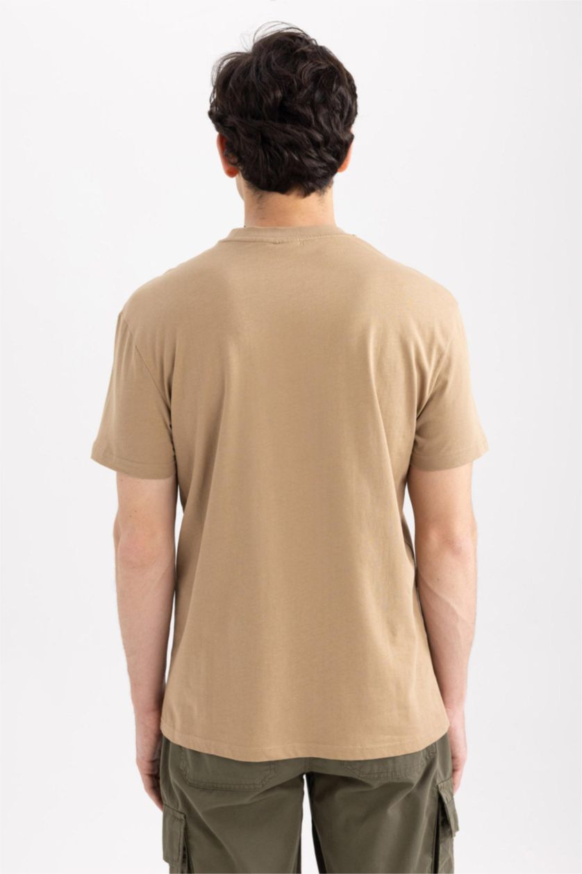 MAN Camel Vikings Valhalla Regular Fit Crew Neck Printed Cotton T-Shirt