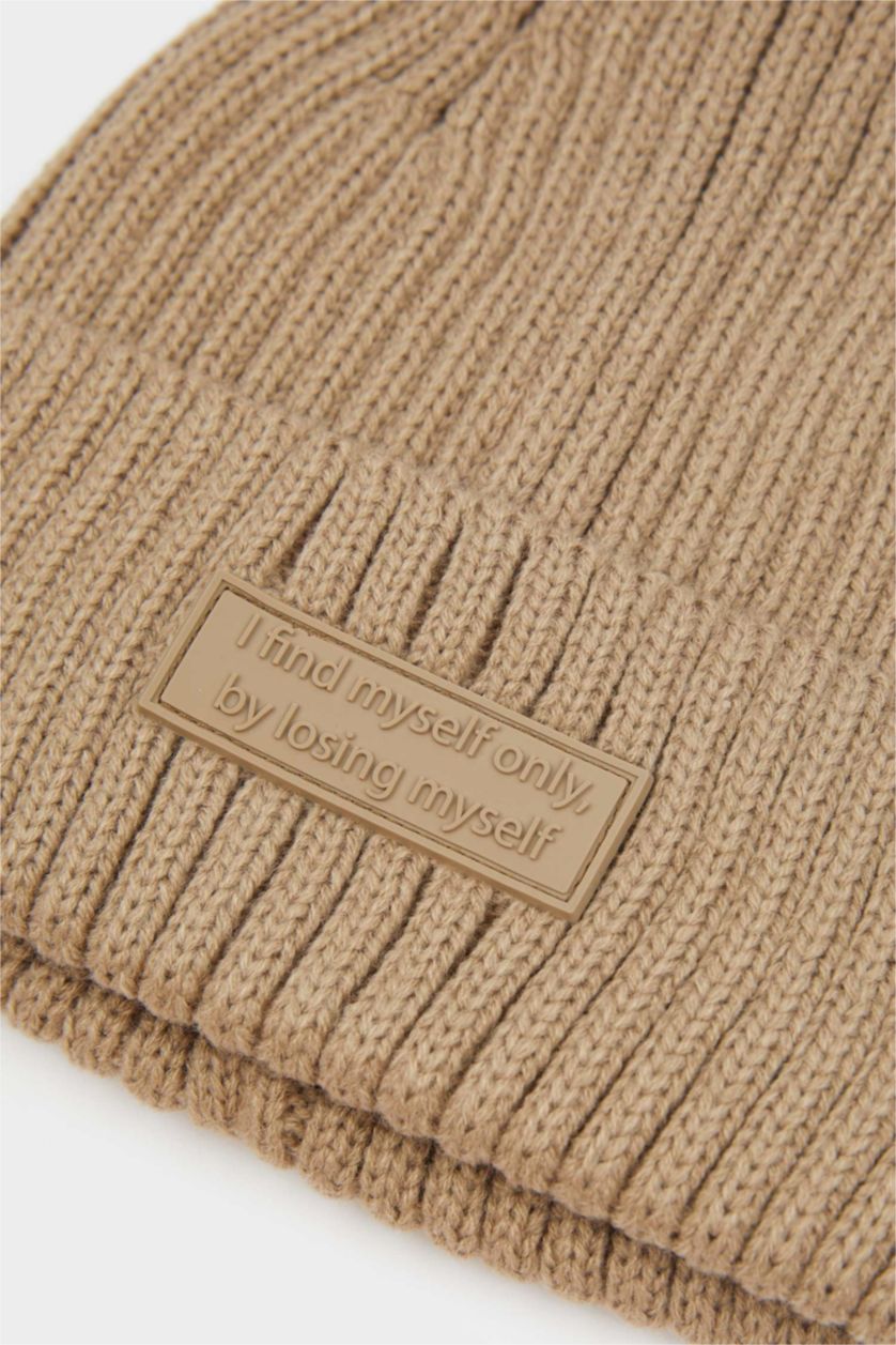 Kadın Açık Kahve Kadın Dokuma Etiketli Bere