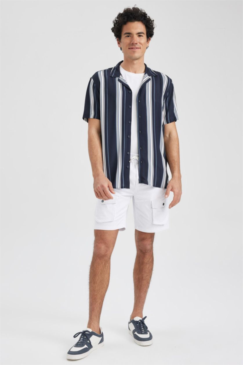 MAN NAVY Regular Fit Apache Neck Viscose Printed Short Sleeve Shirt