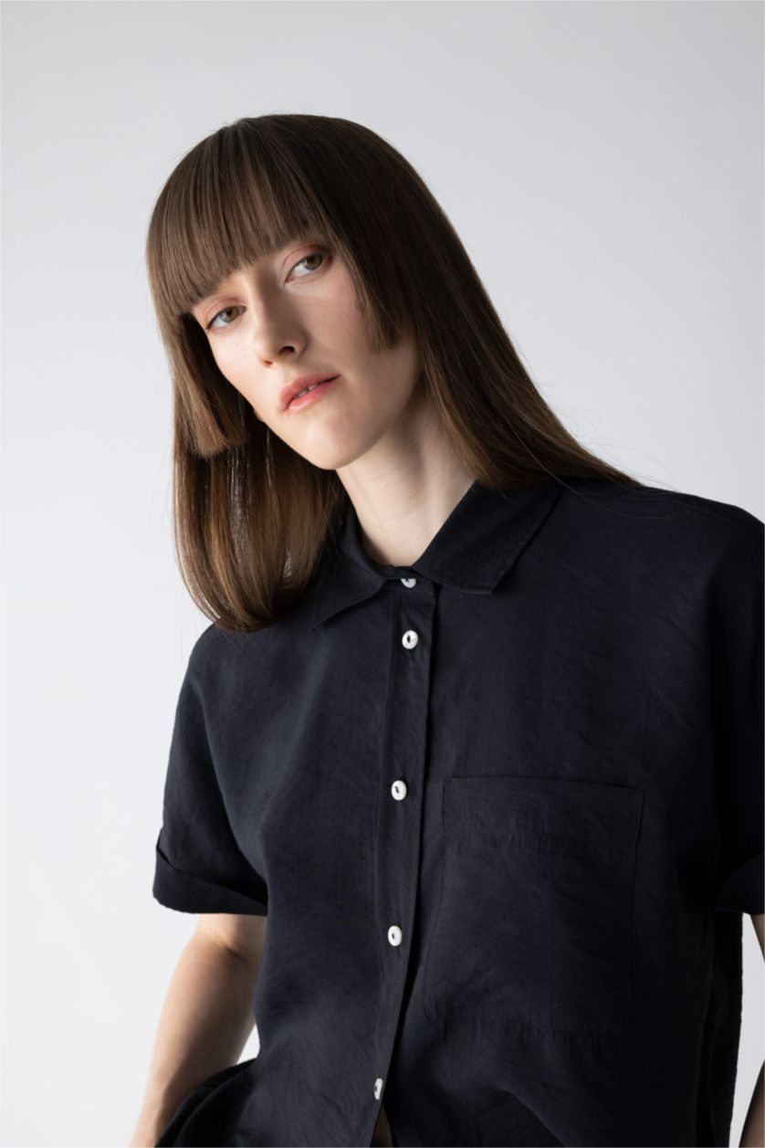 FEMME Noir Chemise À Manches Courtes Modal Col De Chemise