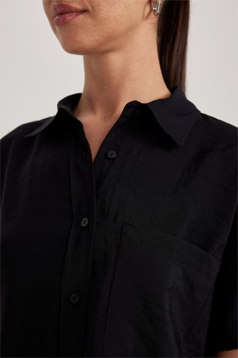 FEMME Noir Chemise À Manches Courtes Modal Col De Chemise