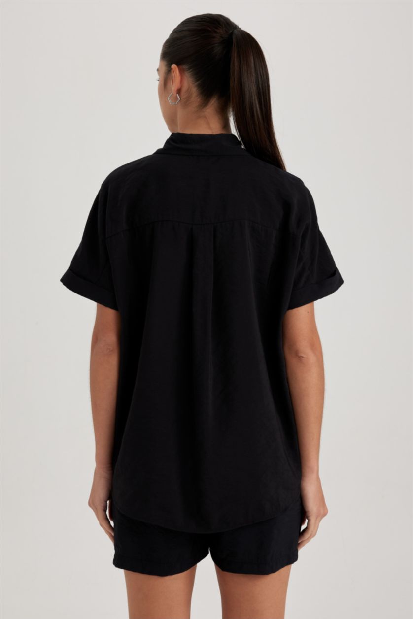 FEMME Noir Chemise À Manches Courtes Modal Col De Chemise