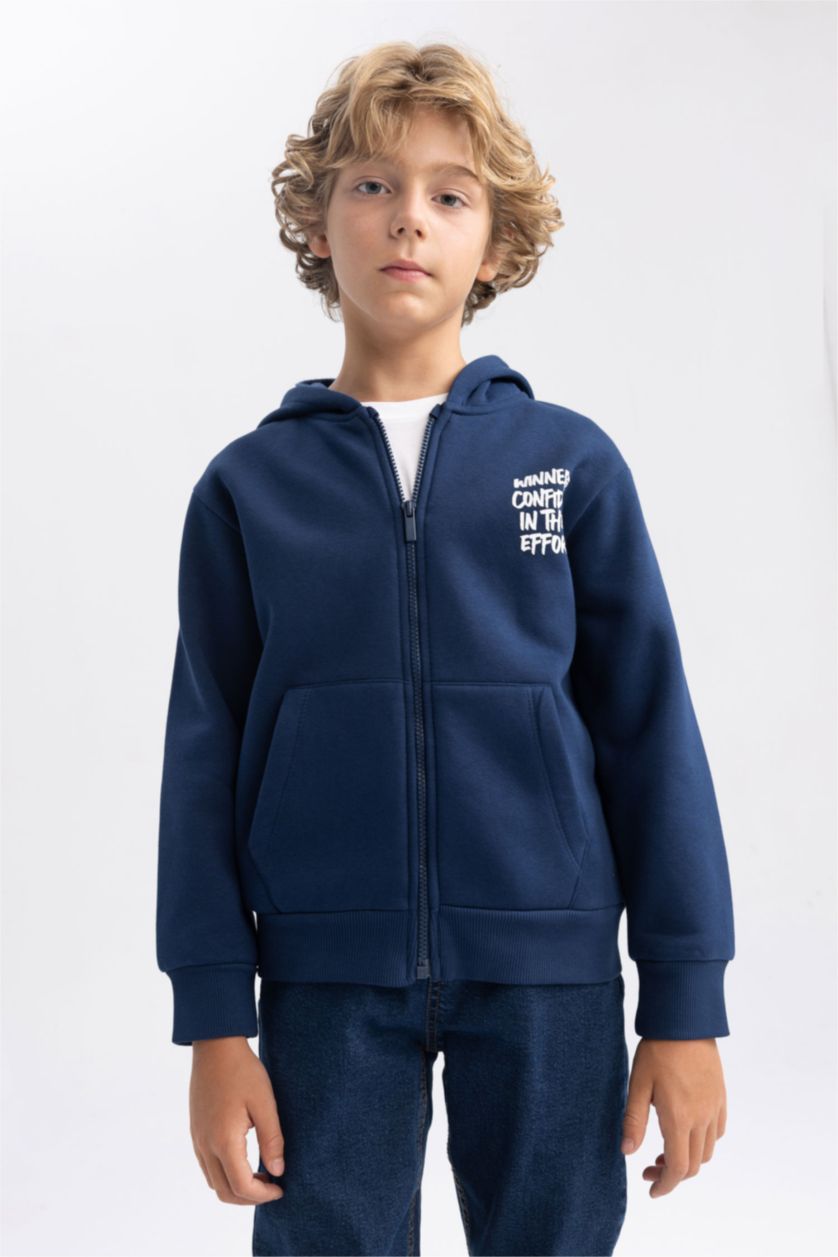 BOYS & TEENS NAVY Regular Fit Hooded Cardigan