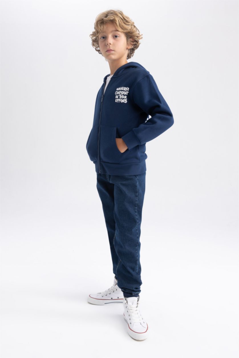 BOYS & TEENS NAVY Regular Fit Hooded Cardigan