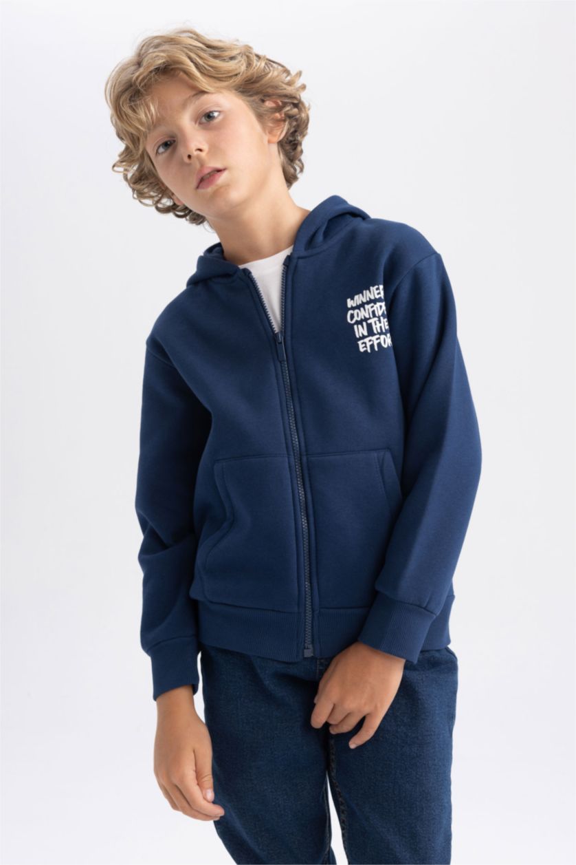 BOYS & TEENS NAVY Regular Fit Hooded Cardigan