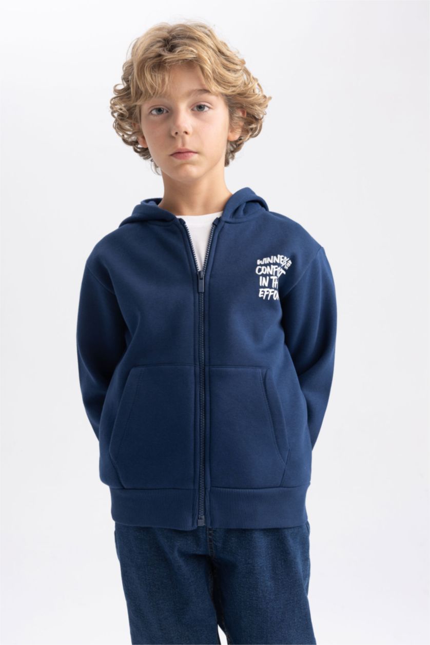 BOYS & TEENS NAVY Regular Fit Hooded Cardigan