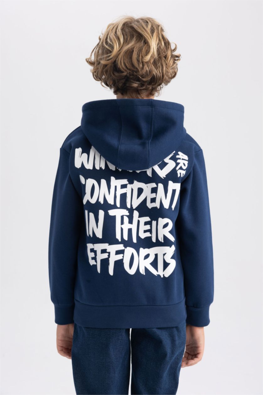 BOYS & TEENS NAVY Regular Fit Hooded Cardigan