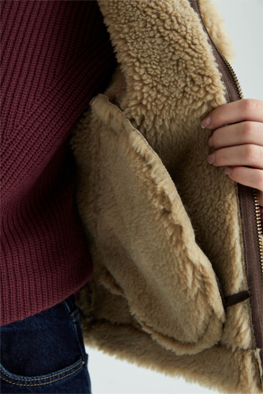 Woman Brown Faux Leather Jacket