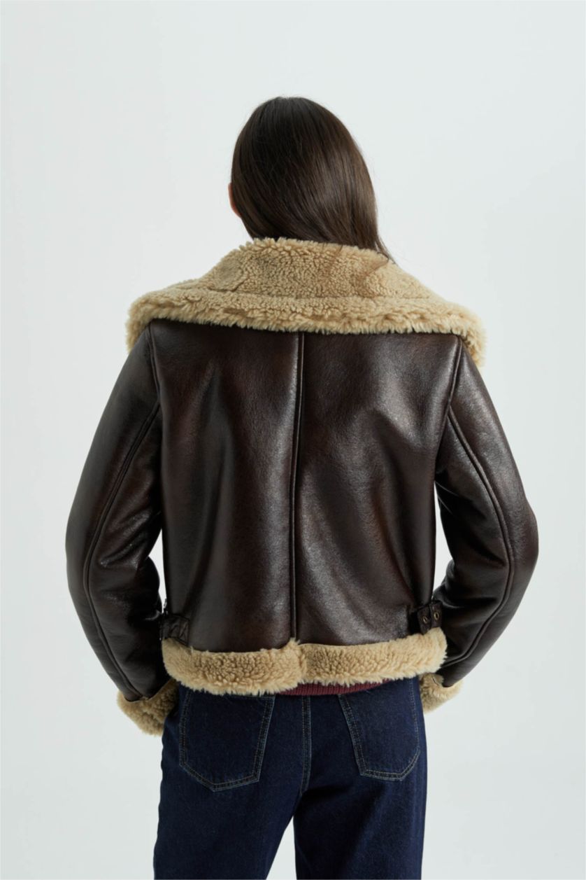 Woman Brown Faux Leather Jacket