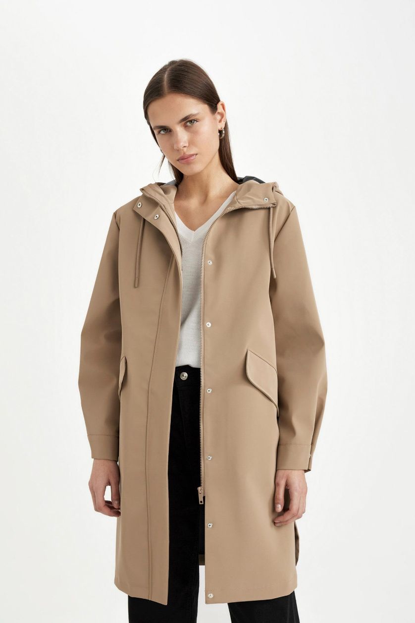 Женщины Верблюжья шерсть Дождевик водооотталкивающий с капюшоном