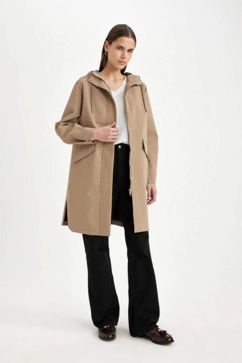 Женщины Верблюжья шерсть Дождевик водооотталкивающий с капюшоном