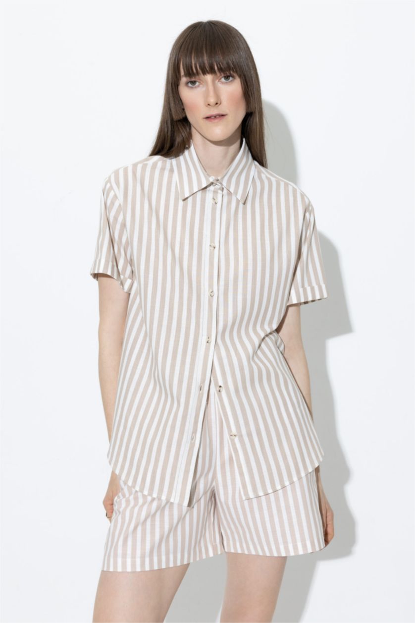FEMME Écru Chemise Oversize en coton à manches courtes