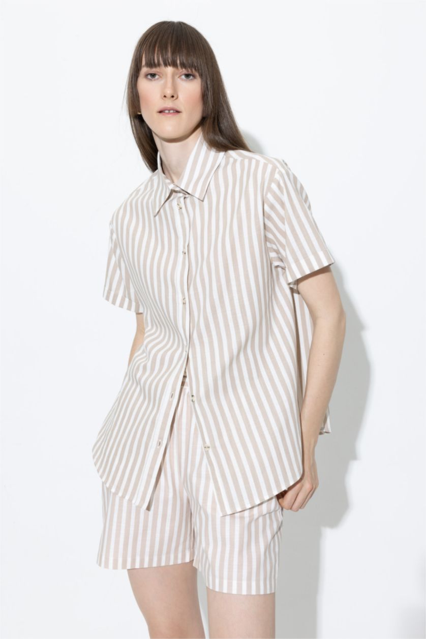 FEMME Écru Chemise Oversize en coton à manches courtes