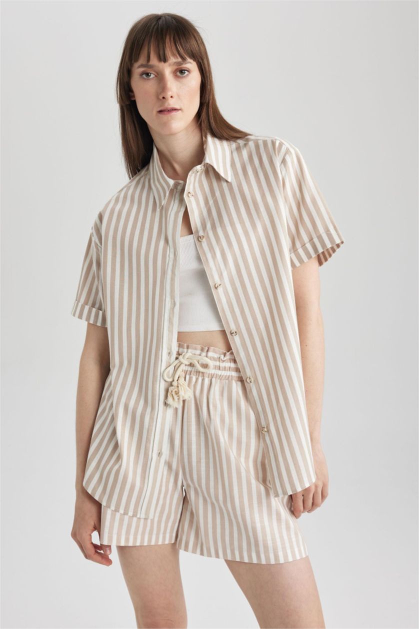 FEMME Écru Chemise Oversize en coton à manches courtes