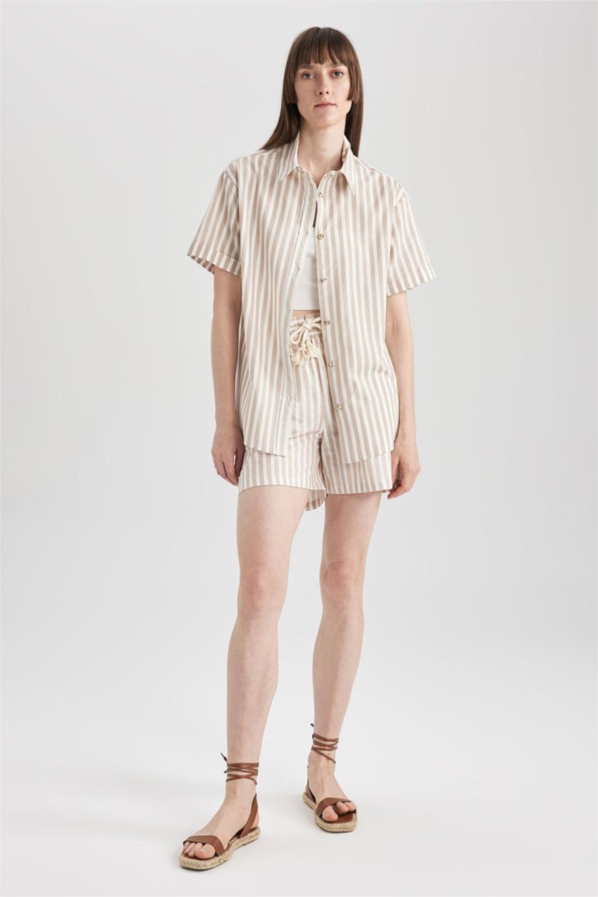 FEMME Écru Chemise Oversize en coton à manches courtes