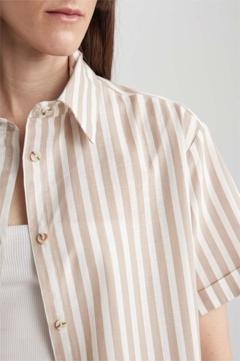 FEMME Écru Chemise Oversize en coton à manches courtes