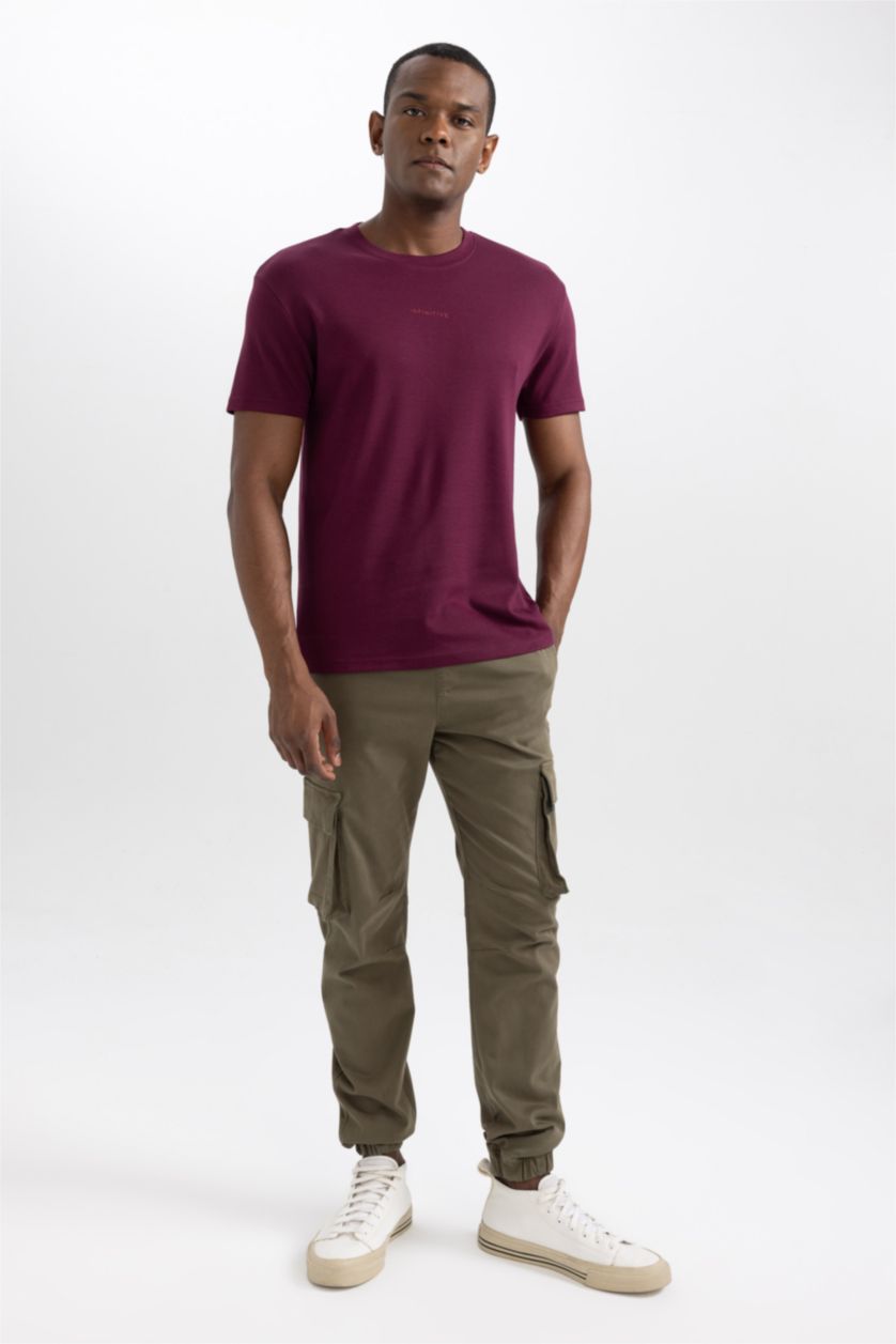 Man Purple Regular Fit Crew Neck Printed Heavy Fabric T-Shirt