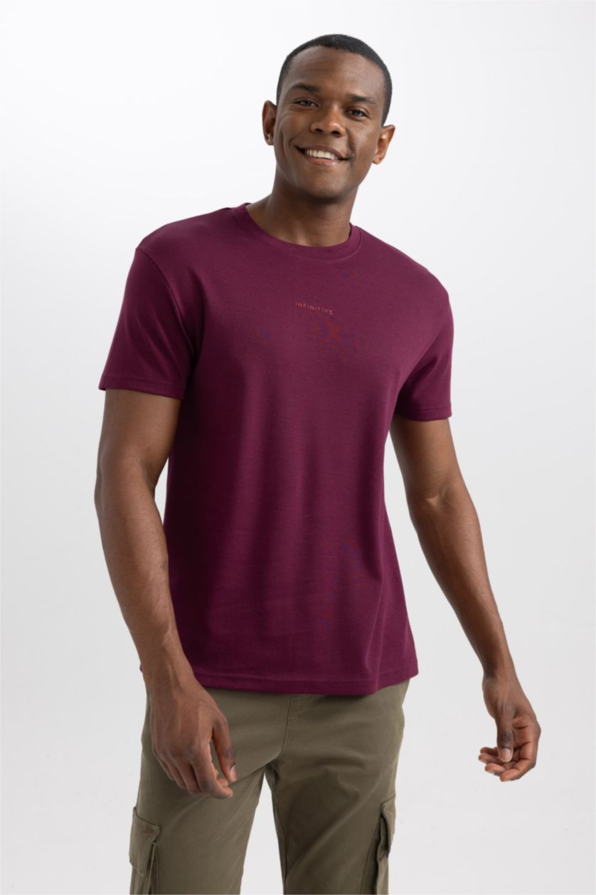 Man Purple Regular Fit Crew Neck Printed Heavy Fabric T-Shirt