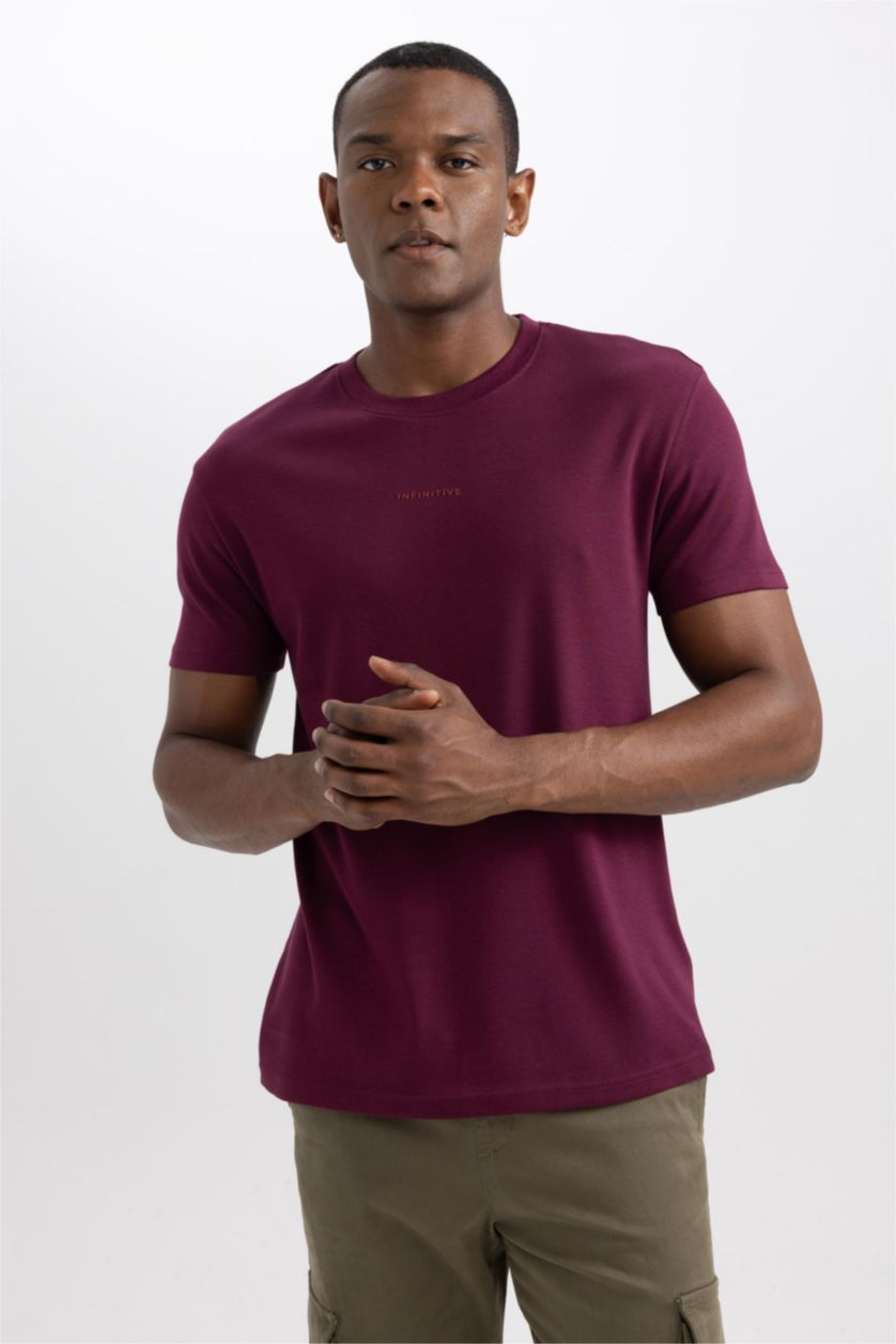 Man Purple Regular Fit Crew Neck Printed Heavy Fabric T-Shirt