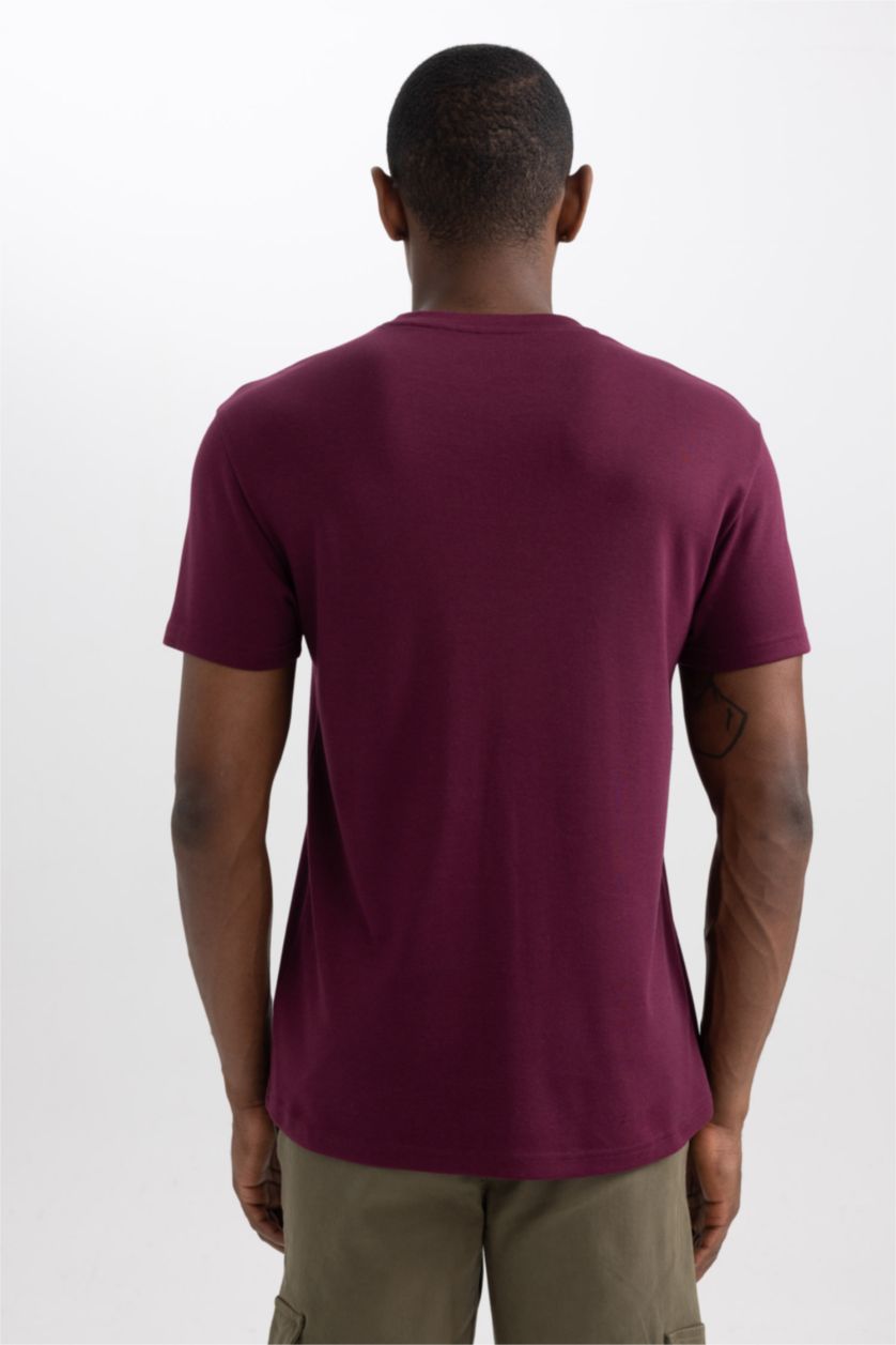 Man Purple Regular Fit Crew Neck Printed Heavy Fabric T-Shirt