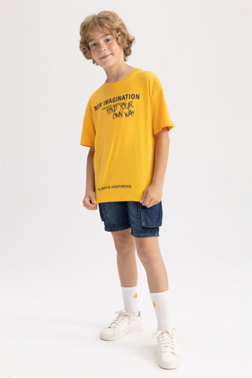 BOYS & TEENS Yellow Boy Oversize Fit Crew Neck Printed Short Sleeve T-Shirt