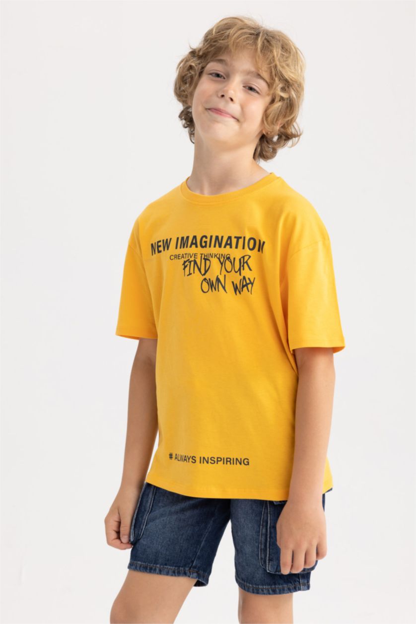 BOYS & TEENS Yellow Boy Oversize Fit Crew Neck Printed Short Sleeve T-Shirt