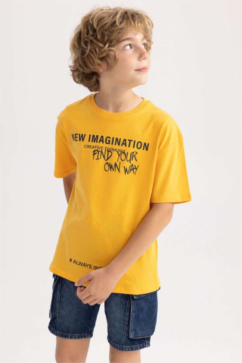 BOYS & TEENS Yellow Boy Oversize Fit Crew Neck Printed Short Sleeve T-Shirt