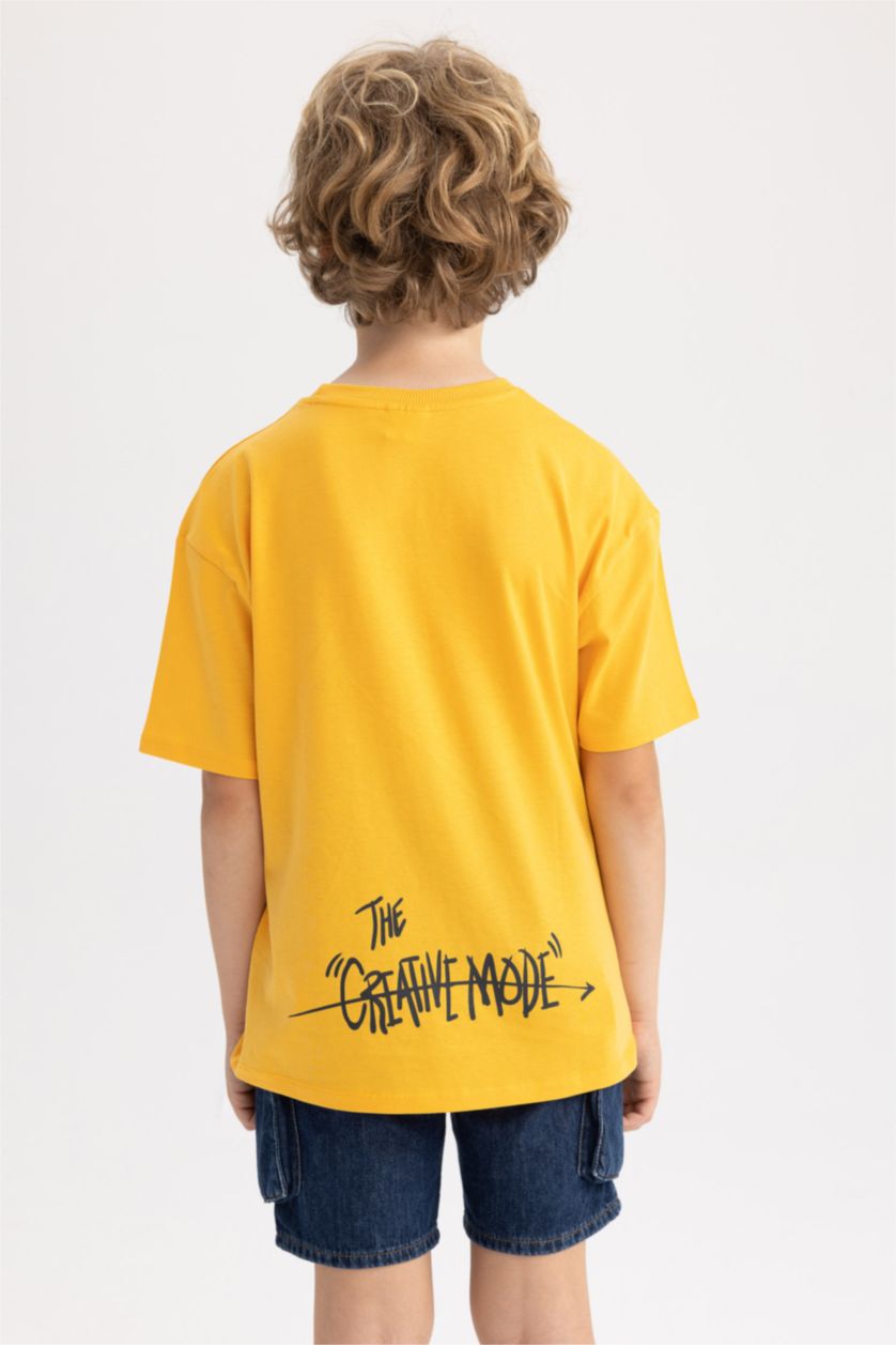 BOYS & TEENS Yellow Boy Oversize Fit Crew Neck Printed Short Sleeve T-Shirt
