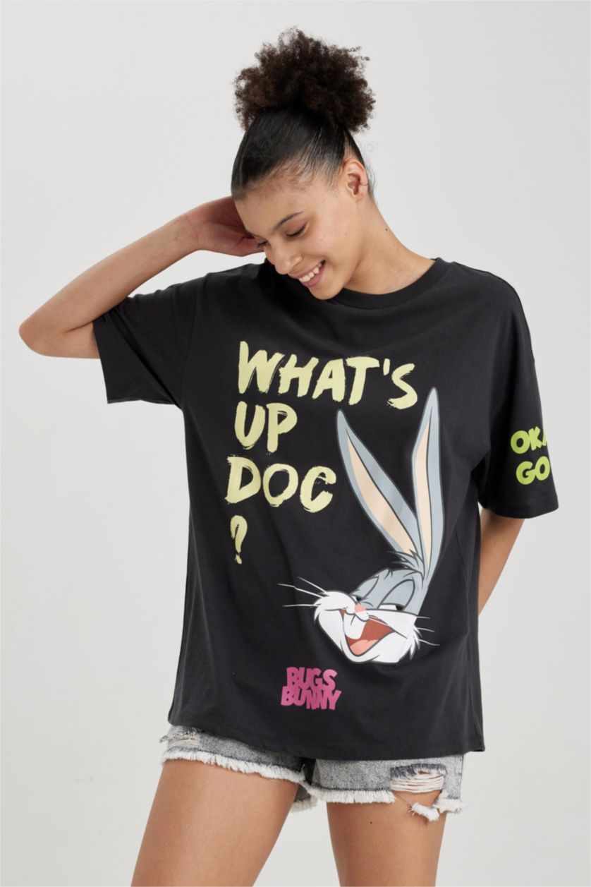 WOMAN Anthracite Coool Looney Tunes Licensed Oversize Fit Printed Short Sleeve T-Shirt