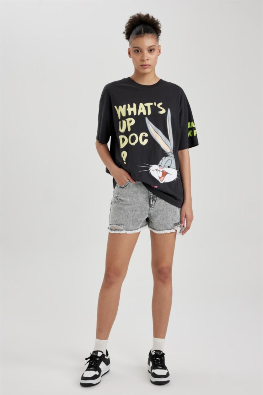 WOMAN Anthracite Coool Looney Tunes Licensed Oversize Fit Printed Short Sleeve T-Shirt