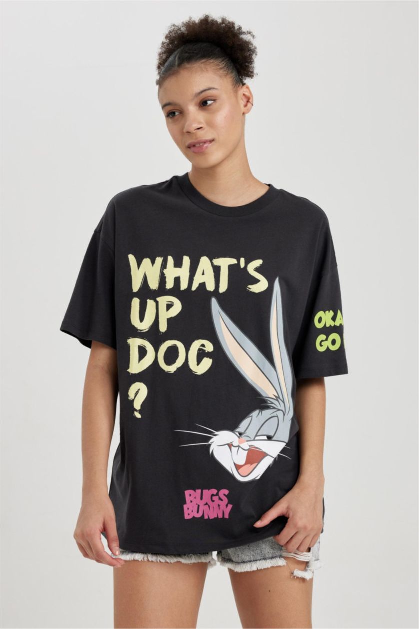 WOMAN Anthracite Coool Looney Tunes Licensed Oversize Fit Printed Short Sleeve T-Shirt