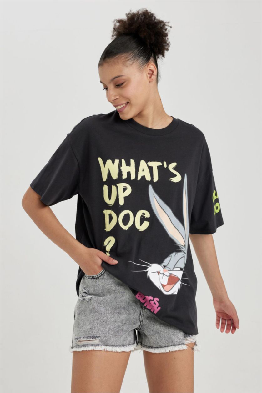 WOMAN Anthracite Coool Looney Tunes Licensed Oversize Fit Printed Short Sleeve T-Shirt