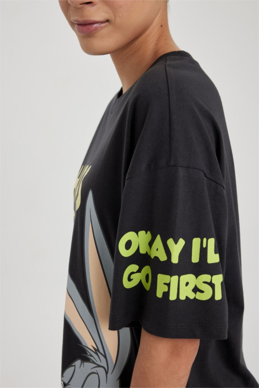 WOMAN Anthracite Coool Looney Tunes Licensed Oversize Fit Printed Short Sleeve T-Shirt