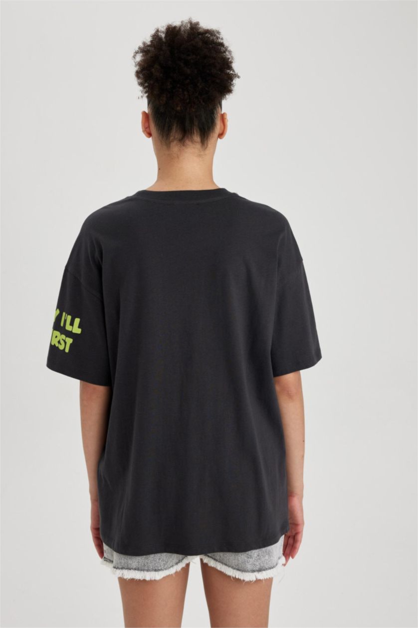 WOMAN Anthracite Coool Looney Tunes Licensed Oversize Fit Printed Short Sleeve T-Shirt